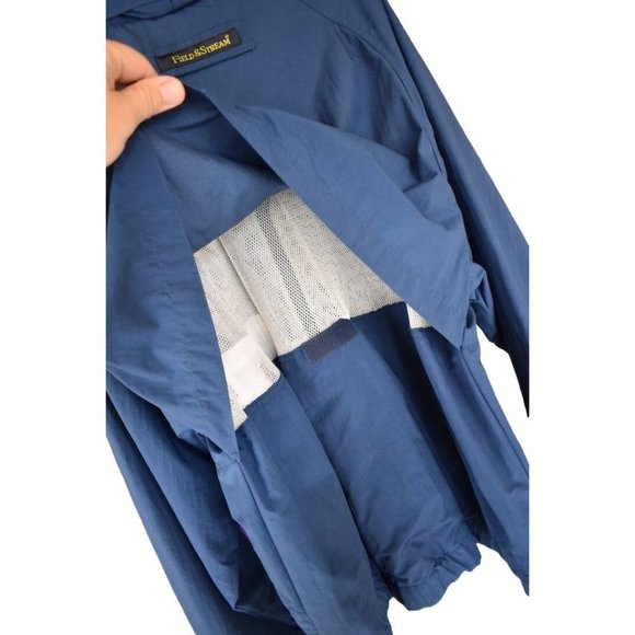 Men's Vintage Field & Stream Blue Zip up Windbreaker Zipped Hood XL - Picture 3 of 9
